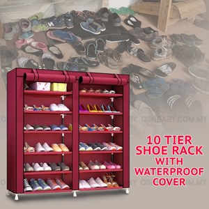 10 TIER SHOE RACK WITH WATER PROOF COVER