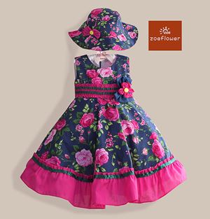@  WS-ZF201524-008 ZOE FLOWER DRESS with hat(sz3-7)