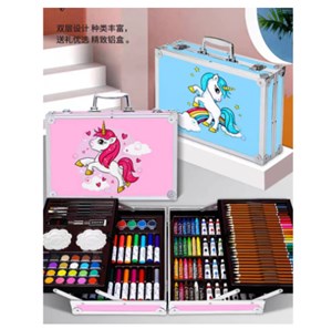 145pcs Crayon Drawing Art Set Unicorn Design Aluminum Case Painting Stationery Watercolor Pen Set