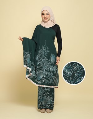 BATIK LUKIS PREMIUM With Diamond FHM 02 in Peacock Green