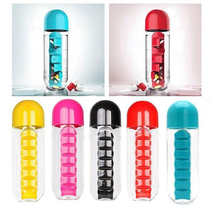 Water Bottle With Weekly Pillbox Small Combine Pill Case Organize