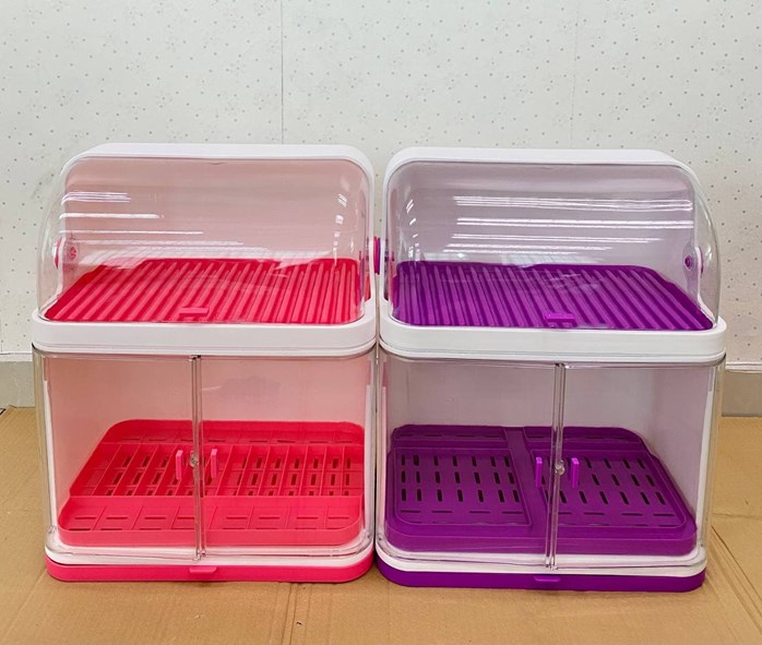 2 Compartment Dish Rack (Purple Tube & Pink Layer)