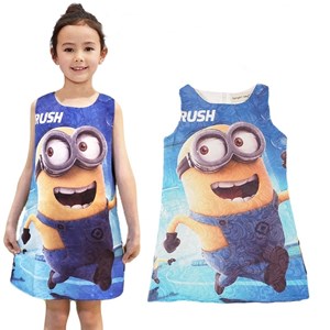 L163-D  MINNION BLUE JACQUARD DRESS ( SIZE 3-8Y )