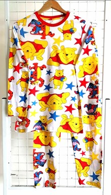 Pyjamas POOH ALL STAR WHITE : Size DEWASA M - 4XL (HELAL)