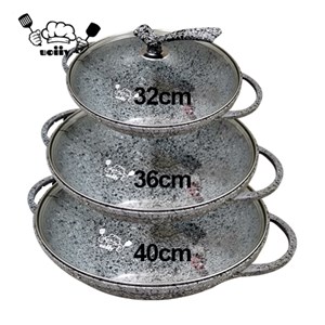 Uoiiy 32/36/40cm Granite Stone Non Stick Wok Cookware Periuk Batu Kuali Batu Periuk Masak