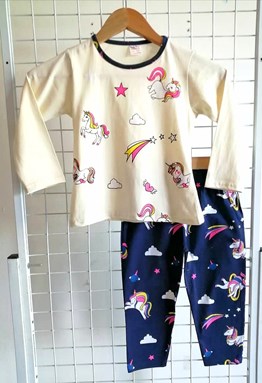 Pyjamas PLAIN UNICORN STAR Cream - Long Sleeve 3/4y