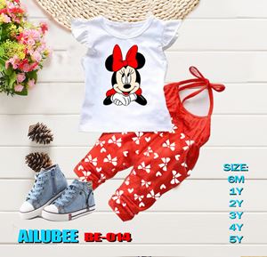 BE014 ( MINNIE RED-SHORT SLEEVE ) AILUBEE BABY JUMPSUIT 2PCS SET