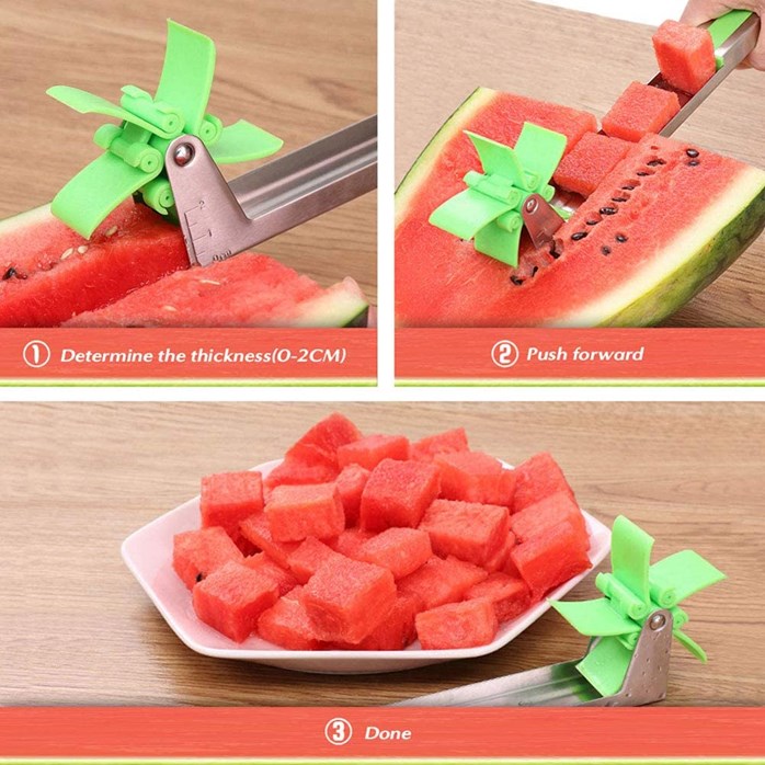 Melon Cutter Watermelon Cubes Slicer Stainless Steel Cutter Knife Corer Fruit Vegetable Tools Kitchen Gadgets, Size: 2, Green