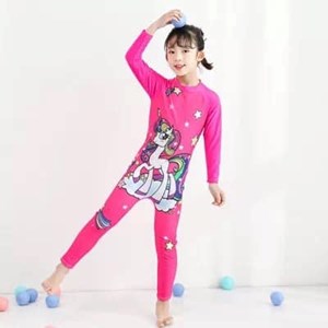 ©  Kids Long Swimming Suit ( UNICORN DARK PINK  ) SZ 3Y-8Y