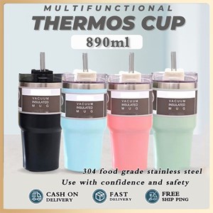 Thermos Cup 890ml With Straw Stainless Steel Thermal Vacuum Insulation Mug