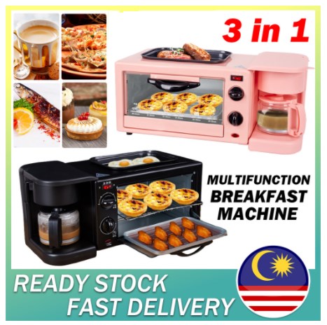 3 In 1 Electric Breakfast Machine Multifunction Coffee maker frying pan  mini oven