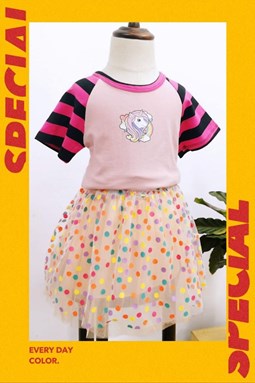 2172-2  GIRL SET 1  - UNICORN STRIPE PINK  ( SIZE 2-7Y )