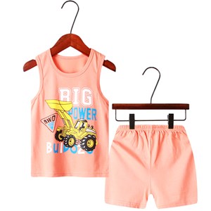 2162  KIDS 2PCS SET ( PEACH TRACKTOR BIG POWER ) SIZE 90-140