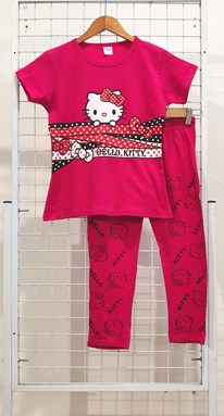 SIZE 9/10 , 11/12 BIG KIDS Pyjamas PLAIN HELLO KITTY RIBBON Hot Pink - Short Sleeve (Big Size) 9y-14y (KWF)