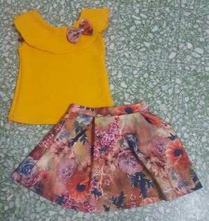 SKATER SKIRT  SET 014    ( YELLOW TOP )