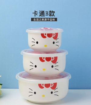 CERAMIC SEALED BOWL  ( 3 PCS SET ) -  HELLO KITTY