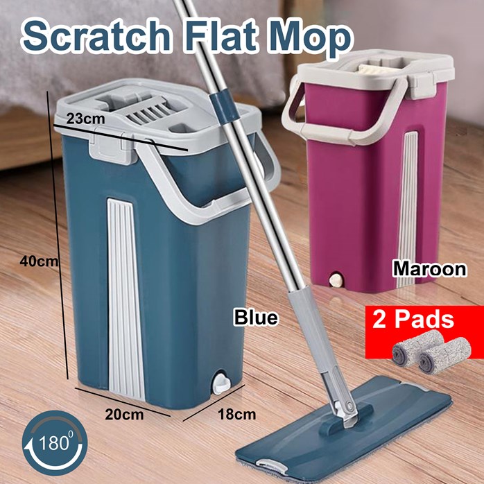 Scratch Mop 2In1 Hands Free Scraping Scrubbing Cleaning / Flat Mop