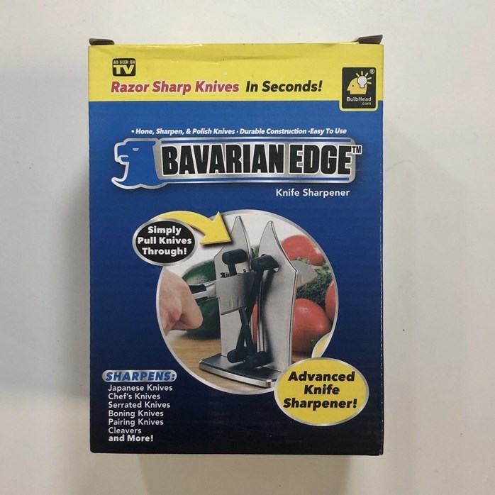 Official As Seen On TV Bavarian Edge Kitchen Knife Sharpener by BulbHead,  Sharpens, Hones, & Polishes Serrated, Beveled, Standard Blades