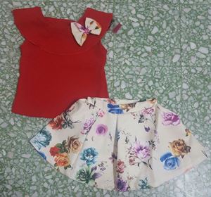 SKATER SKIRT  SET 011   ( RED TOP WHITE SKIRT )