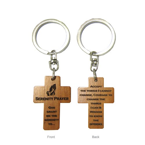 [GECKC5902-AM] Serenity Prayer Wooden Cross Keychains | ElimArt