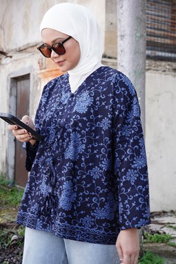 ZEINAB BATIK TOP ( DARK BLUE 003 )