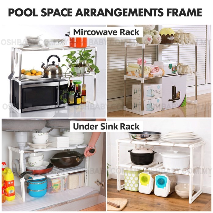 2 Tier Adjustable Under Sink Rack Pool Space Arrangements Frame - Tanziilaat