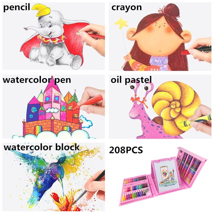 208 Pcs Art Set Kids Childrens Colouring Drawing Painting Arts
