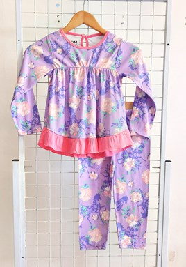 [SIZE 1/2Y ] Pyjamas Dollset - PINK ROSE FLOWER PURPLE  - size 1T - 8T (SDM)