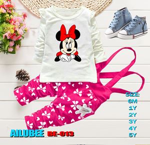 BE013 ( MINNIE PINK - LONG SLEEVE ) AILUBEE BABY JUMPSUIT 2PCS SET