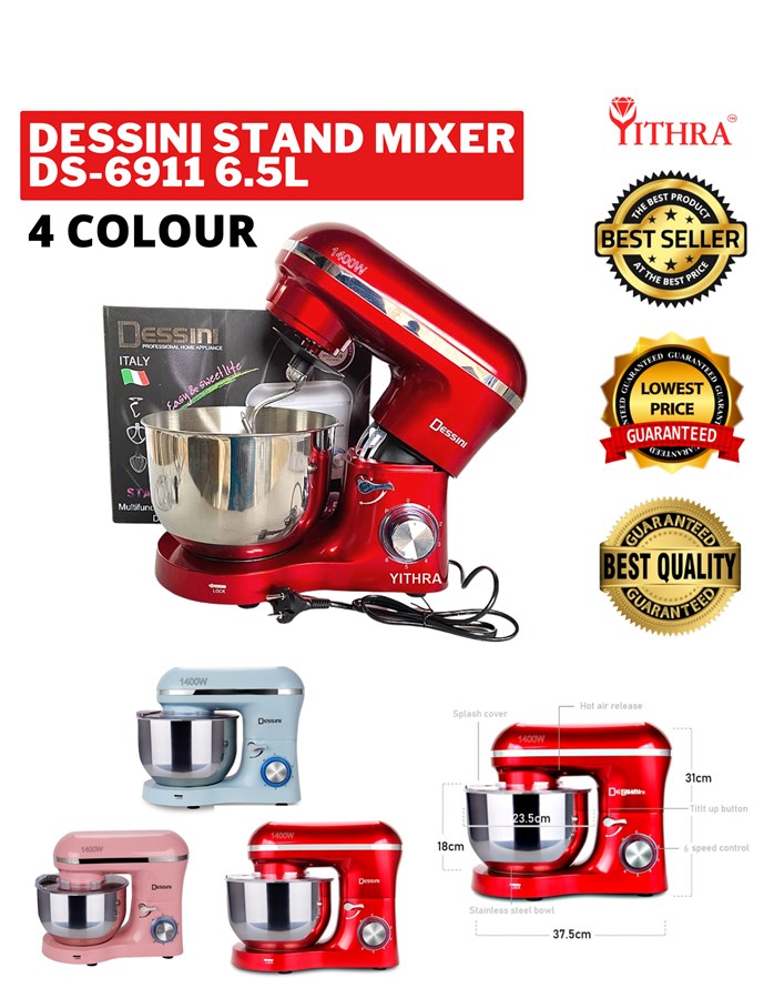 Aucma Stand Mixer 7L Tilt-Head 6 Speed Electric Kitchen Mixer with Dough  Hook Wire Whip & Beater 1400W Red