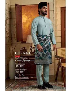 BAJU MELAYU CEKAK MUSANG LELAKI P11 SAGE GREEN