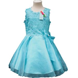 💖  L108  LIGHT BLUE GIRLS CHIFFON DRESS WITH LACE  ( SIZE 110, 120 & 140 )
