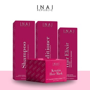 Henna Hair Care by Inai Republic- Henna Shampoo - Henna Conditioner - Keratin Hair Mask (Peach Fragrance) - Hair Elixir (Strawberry Fragrance)- Infused with Henna Extract, Coconut Oil, Argan Oil, Rose