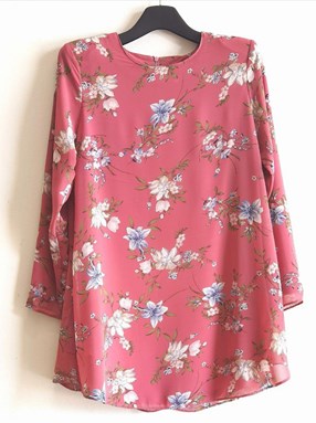 [SIZE 38, SIZE 46 - 52] Blouse Chiffon Dania - Rouge Pink Flower (Size: 38 - 52)