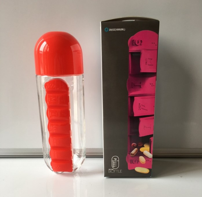 600Ml 7 Days Drug Organizer Water Bottle with Pillbox Plastic
