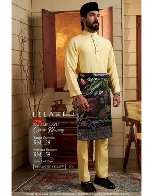 BAJU MELAYU CEKAK MUSANG LELAKI P14 LIGHT YELLOW