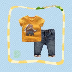 @  307-D  BOY SET  ( D ) - DINASOUR BROWN   ( T-SHIRT + JEANS ) SIZE 2Y-7Y