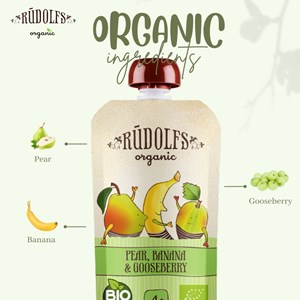 RUDOLFS PUREE - ORGANIC PEAR, BANANA & GOOSBERRY