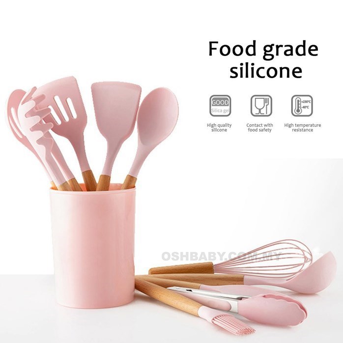 Area Silicone Cooking Utensils Set - PINK 12PCS