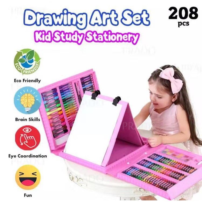 208 PCS Kids Super Mega ART Coloring Set Painting set Color Set Water Color  Pen Crayon Drawing set For Children Gifts Tools Kit Boys Girls Students
