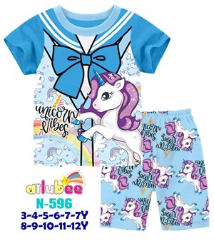 [ NEW ARRIVAL ]  N596  AILUBEE  PONY BLUE  CASUAL  WEAR ( 3-12Y )