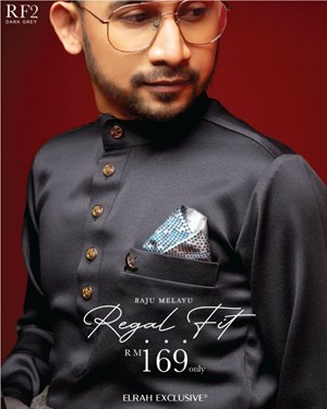 BAJU MELAYU REGAL FIT (DARK GREY)
