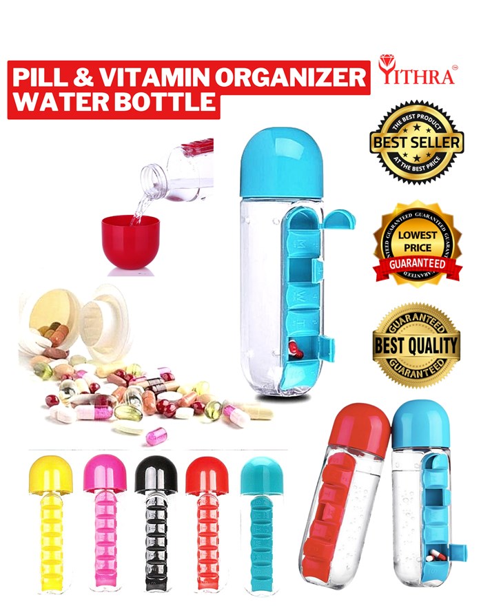 Pill / Vitamin Organizer Water Bottle by Asobu' 20 OZ Yellow NEW In Box
