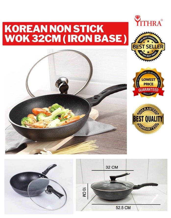 Korean Non Stick Wok 32cm ( Iron Base )