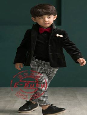 @  BOY 3 PCS SET  - BLACK ( Top - Pant + Bowtie ). SIZE 90-140