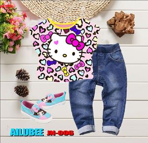 💖  JN006 ( KITTY ) AILUBEE JEANS 2pcs SET  ( SZ 3Y, 4Y, 6Y & 7Y )