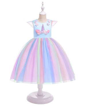 D0056L8  UNICORN PRINCESS DRESS ( BLUE )  SIZE 100-150