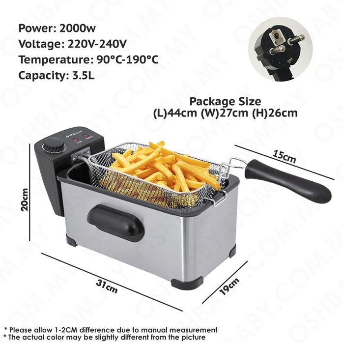 3.5L 2000W Electric Deep Fryer Stainless Steel French Fries