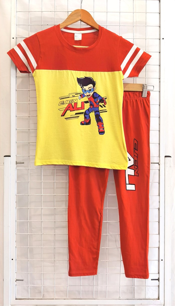 Size 9 10 13 14 Big Kids Pyjamas Plain Ejen Ali Iv Red Yellow Short Sleeve Big Size 9y 14y Kwf Qissara